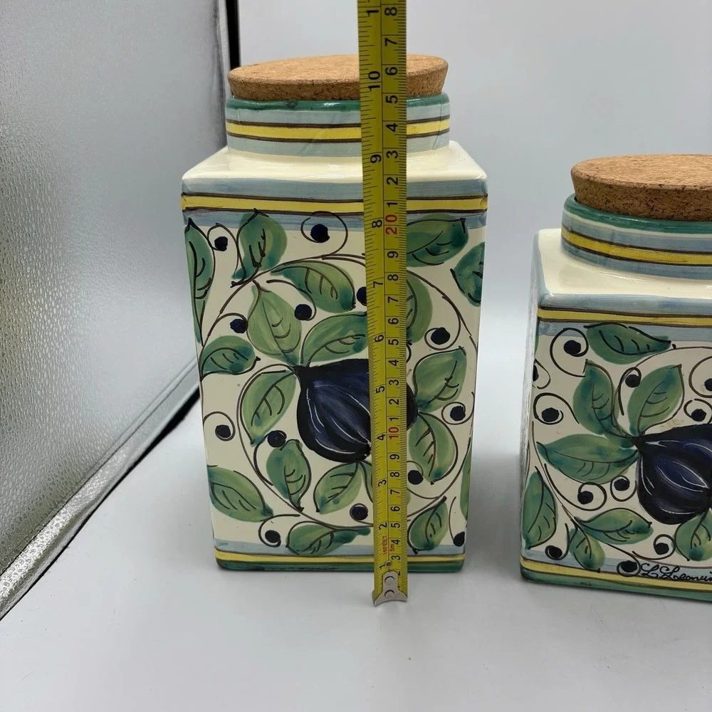 Leoncini‎ Italy Hand Painted Ceramic Canister Set San Gimignano Fruit Cork Lid
